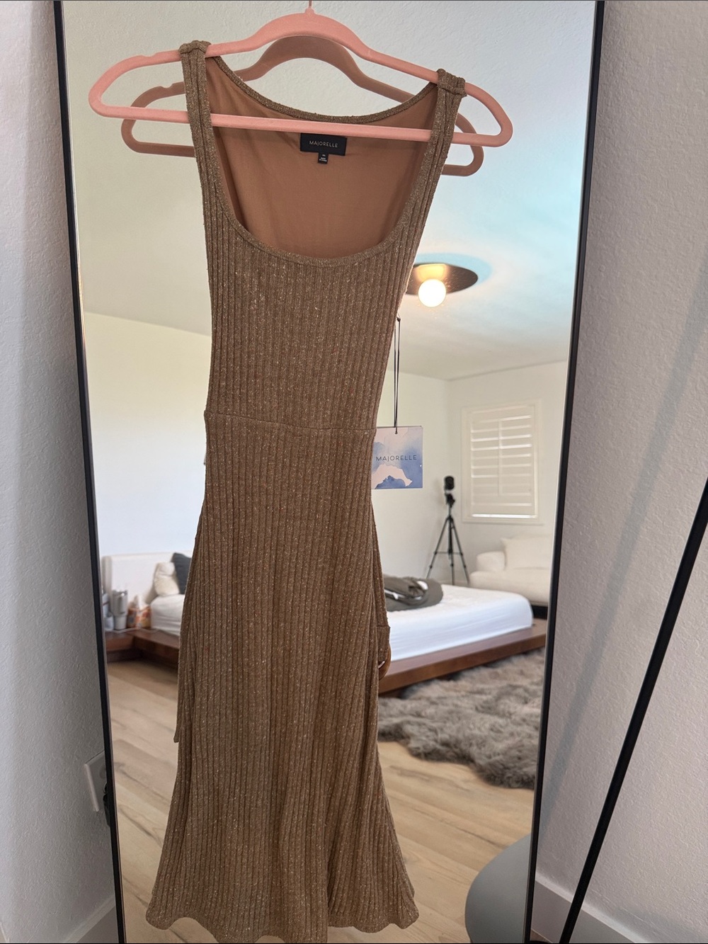 MAJORELLE Metallic Gold Ribbed Tank Midi Dress - Picture 1 of 3